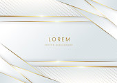 istock Abstract template white and gray stripes with golden line concept design on white background. 1321312591