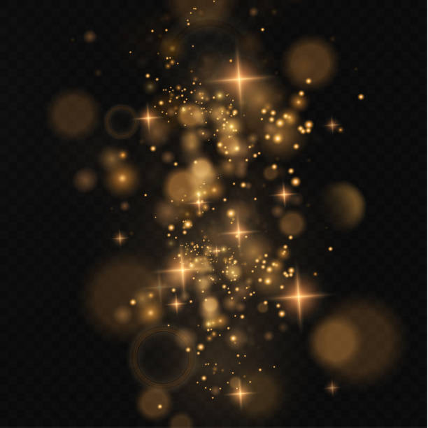 istock Christmas glowing light bokeh confetti and spark overlay texture for your design 1321314719
