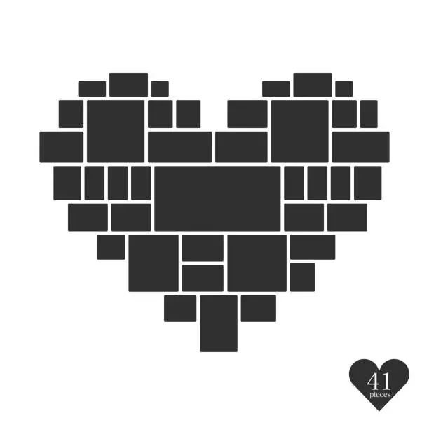 Vector illustration of Photo collage frames template in heart.