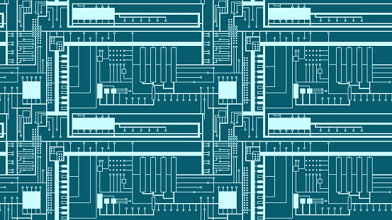 Seamless geometric vector techno illustration - Microcircuits and chips.