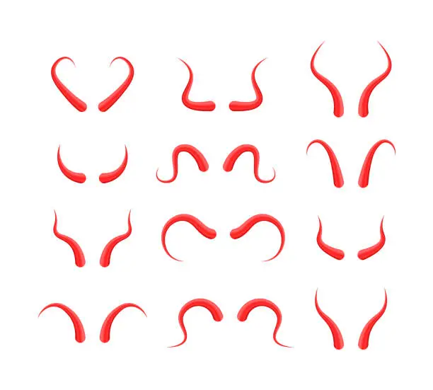 Vector illustration of Big horns collection, red devil demon satan.