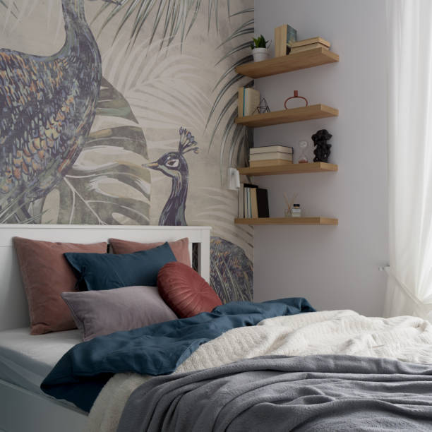 Comfortable bed in stylish bedroom