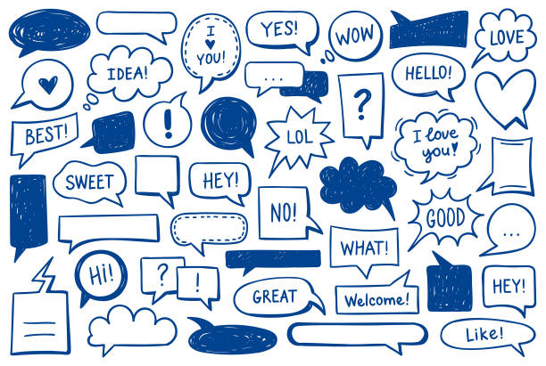 handgezeichnete sprechblasen - sprechblase für internetchat stock-grafiken, -clipart, -cartoons und -symbole