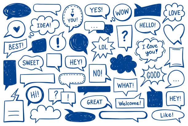 Hand-drawn speech bubbles Set of different hand drawn speech bubbles. Vector design elements. online chat bubble stock illustrations