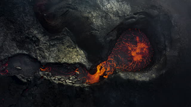 Scenic aerial view of Fagradalsfjall  volcano eruption in Iceland