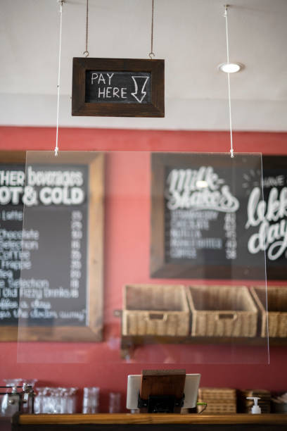 istock Empty pay station at local cafe with screen 1321329943