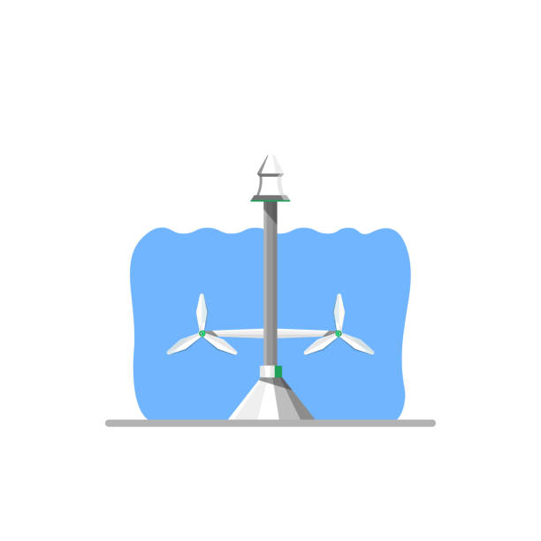 ilustrações, clipart, desenhos animados e ícones de ícone da estação de energia de ondas. geradores de correntes subaquáticas como turbinas isoladas em fundo branco. conceito de energia alternativa e renovável. ilustração vetorial - electricity fuel and power generation tide stream