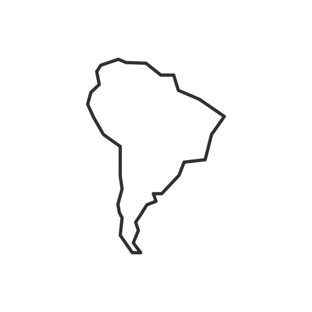 ilustrações, clipart, desenhos animados e ícones de ícone do mapa da américa do sul isolado em fundo branco. mapa de contorno da américa do sul. ícone de linha simples. ilustração vetorial - américa do sul