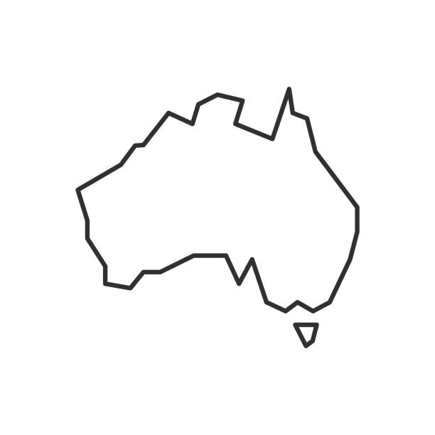illustrazioni stock, clip art, cartoni animati e icone di tendenza di icona della mappa australiana isolata su sfondo bianco. mappa dei contorni dell'australia. icona semplice della linea. illustrazione vettoriale - kangaroo animal australia outback
