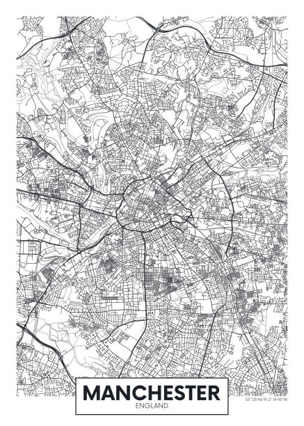 şehir haritası manchester, seyahat vektör posteri tasarımı - manchester stock illustrations