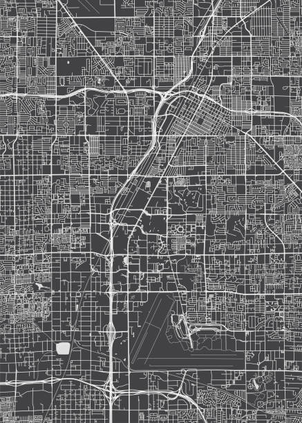 illustrazioni stock, clip art, cartoni animati e icone di tendenza di mappa della città di las vegas, piano dettagliato monocromatico, illustrazione vettoriale - nevada map las vegas metropolitan area cartography