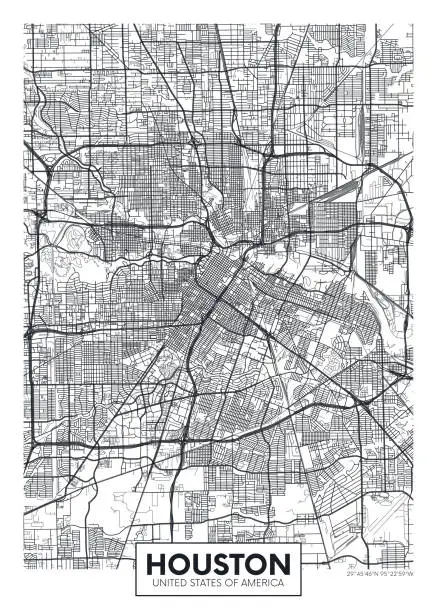 Vector illustration of City map Houston, travel vector poster design