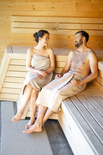 istock Couple resting in a sauna 1321335116