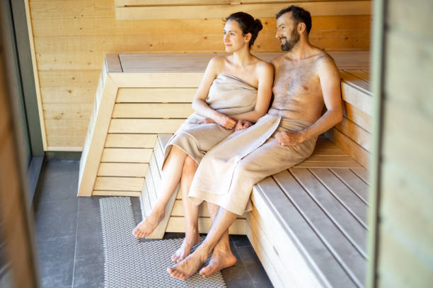 istock Couple resting in a sauna 1321335125
