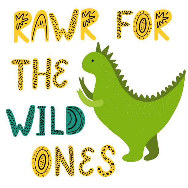 Cute dinosaur Vector illustration with cute t-rex dinosaur with words Rawr for the wild ones dinosaur rawr stock illustrations