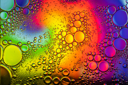 Colorful waterdrops close up.