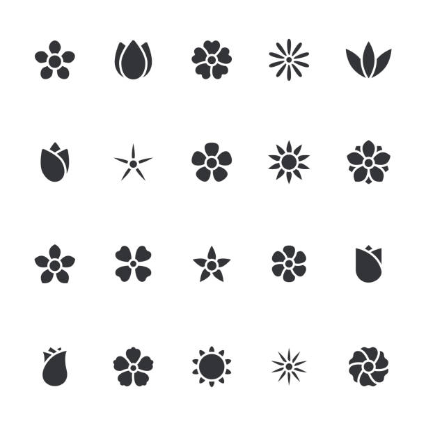 Flower icons set. Trendy black flowers symbols for floral stores and mobile apps. Flower icons set. Trendy black flowers symbols for floral stores and mobile apps. Beautiful plants silhouettes. Vector isolated on white tulip petals stock illustrations