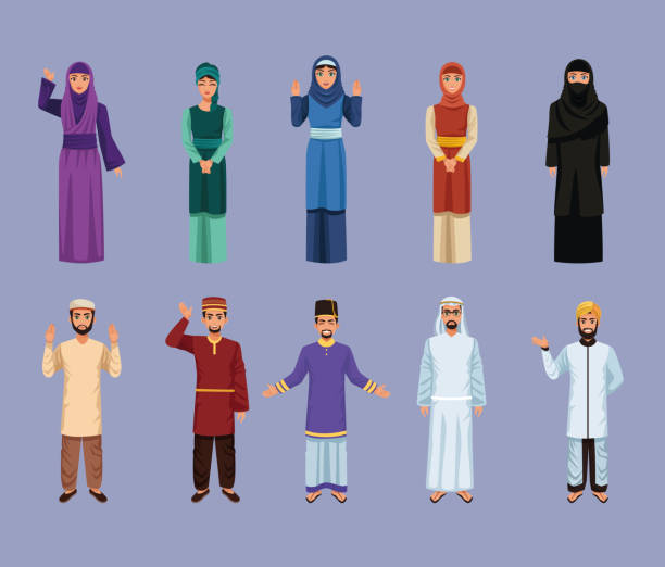 ten muslim persons ten muslim persons comic characters burka stock illustrations