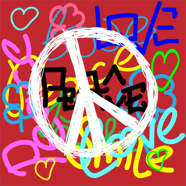 istock Peace sign on a colorful background drawn by hand. Symbol of the pacifists. Flat vector illustration. 1321340700