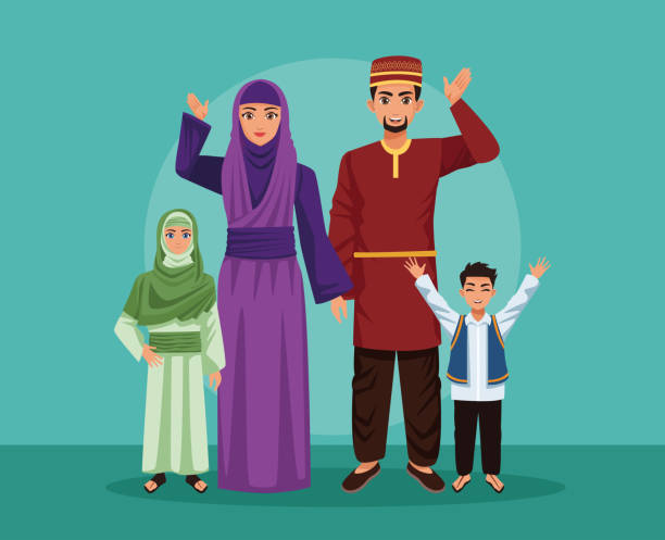 five arab family parents five arab family parents characters burka stock illustrations