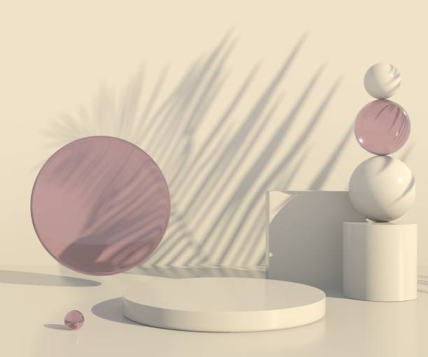 istock Minimal scene with geometrical forms, podiums in cream background with shadows. Scene to show cosmetic product, Showcase, shopfront, display case. 3d 1321340905