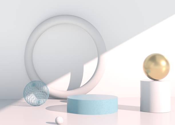istock Minimal scene with geometrical forms, podiums in cream background with shadows. Scene to show cosmetic product, Showcase, shopfront, display case. 3d 1321340925