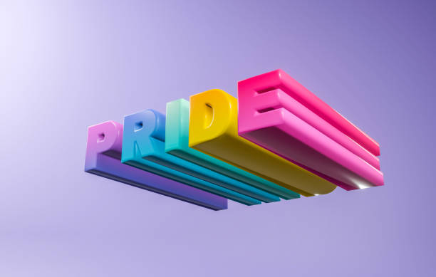 istock 3D Pride colorful text on purple background. Pop up 3D text Rendeing 1321341493