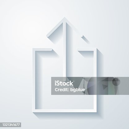 istock Upload. Icon with paper cut effect on blank background 1321341677