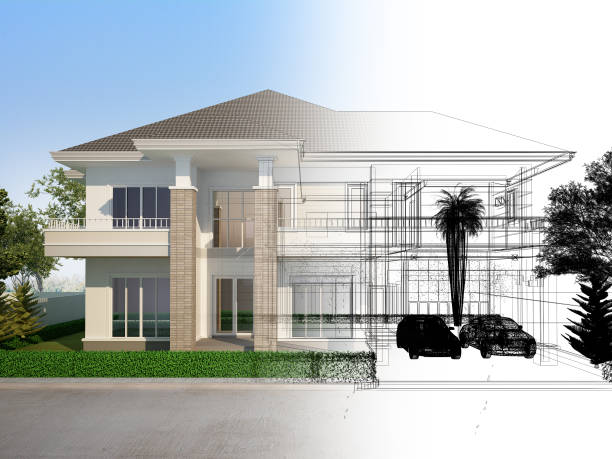 istock sketch design of house ,3d rendering 1321342231