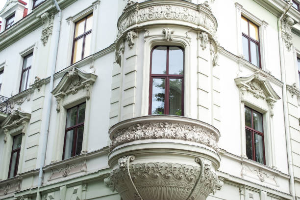 19th century ancient white house Neobaroque style in Lviv, Ukraine