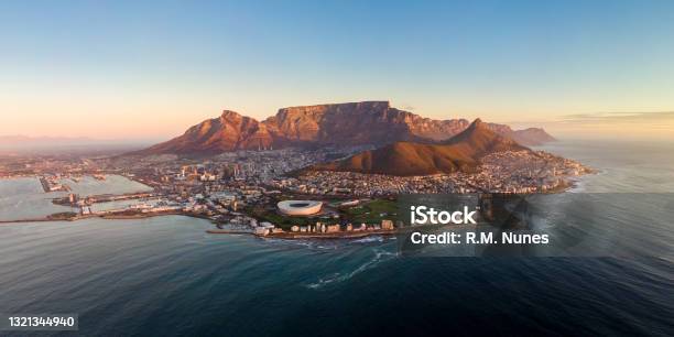 Aerial Panoramic View Of Cape Town At Sunset Western Cape Province South Africa Stock Photo - Download Image Now