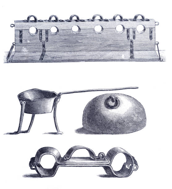 Instruments of torture for Inquisition 14th century Torture tools 14th century Inquisition ( clerical tribunal )
Original edition from my own archives
Source : Bilder-Atlas - Ikonographische Encyklopädie 1870 medieval torture drawings stock illustrations