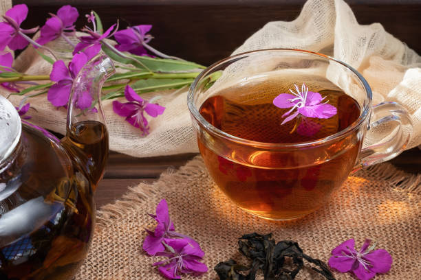 istock Herbal tea made from fireweed known as blooming sally in teapot and cup 1321348423