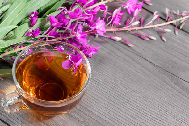 istock Fireweed herb known as blooming sally and tea in a cup, copy space 1321348493