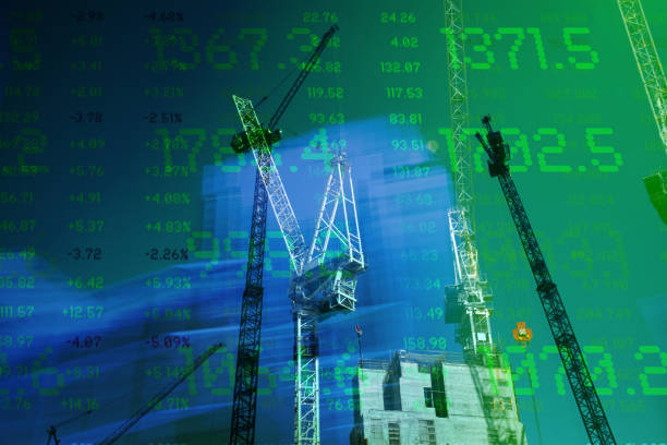 istock Construction Cranes and high buildings with Financial Data. 1321348659