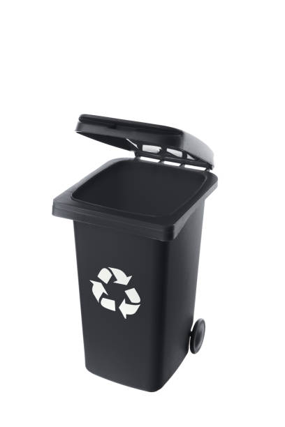 istock Plastic black trash can isolated on white background 1321362060