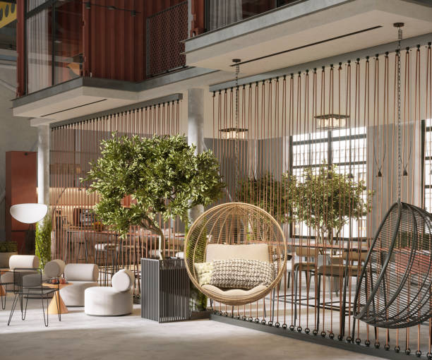 3D render of creative office foyer