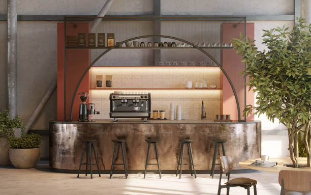 image 3d bureau cuisine cafétéria - bar à expresso photos et images de collection