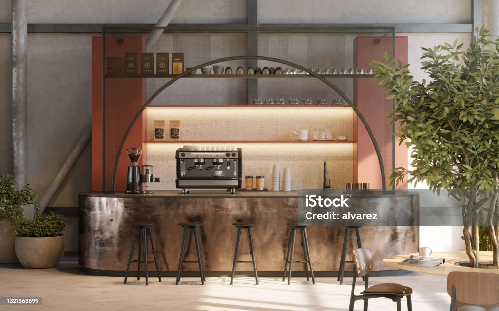 3D image office cafeteria kitchen 3D image office cafeteria kitchen. Interior of office cafe shop. Cafe Stock Photo