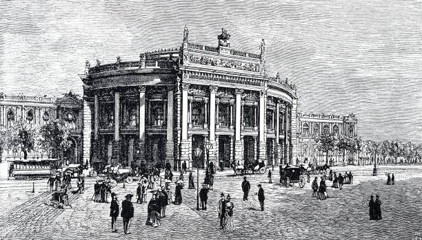 Vienna, new Burgtheater Illustration from 19th century. burgtheater vienna stock illustrations