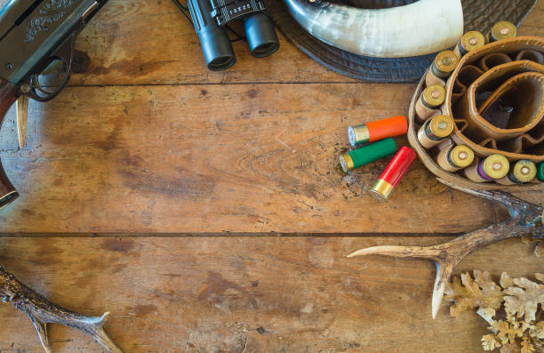 istock Background with hunting equipments 1321364816