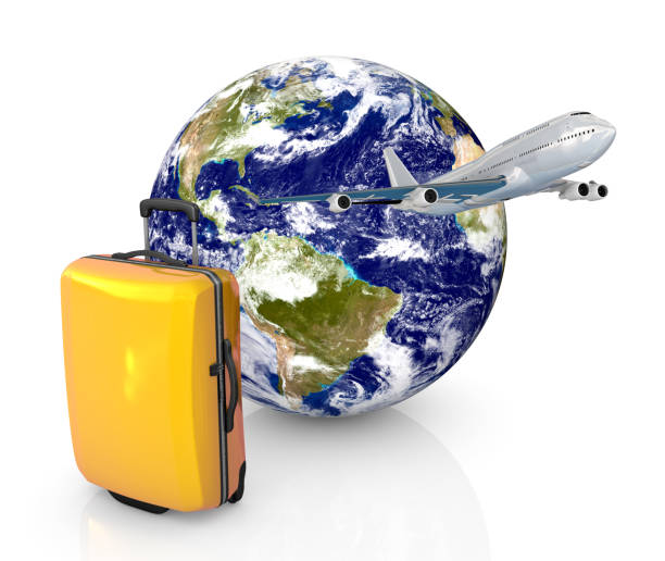 istock Travel concept, Globe, suitcases and plane 1321366117