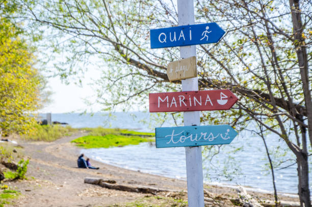 Direction signs on Ile d'Orleans to indicate pier, beach, marina and guided tours