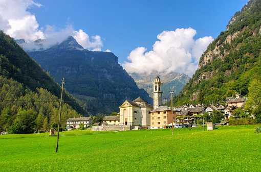 the village  Sonogno in the Verzasca Valley, Ticino in Switzerland, Europe