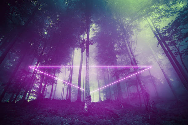 istock green forest and trees triangle neon light among 1321370116