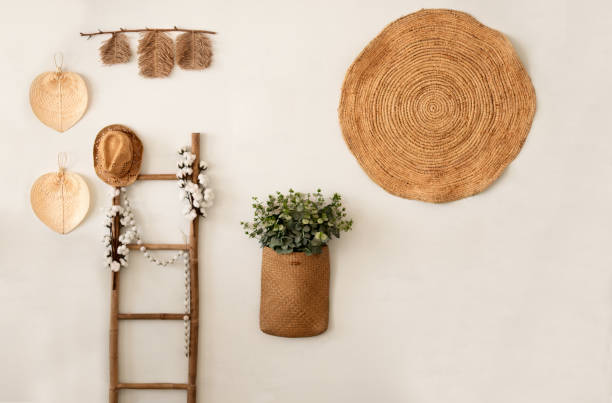 Mediterranean style interior Greek white wall interior design summer style with rustic decor