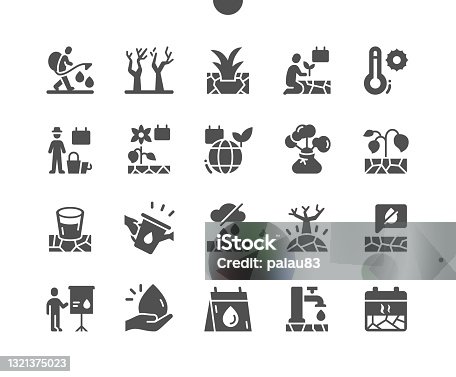 istock World Day to Combat Desertification and Drought 17 June. Watering. Glass of water. Calendar. Seventeenth of june. Discussion of problems. No rains. Vector Solid Icons. Simple Pictogram 1321375023