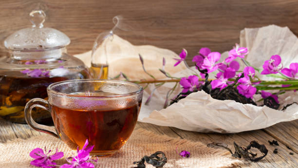 istock Herbal tea made from fireweed known as blooming sally in teapot and cup 1321377064