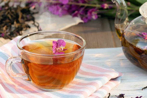 istock Herbal tea made from fireweed known as blooming sally in teapot and cup 1321377080