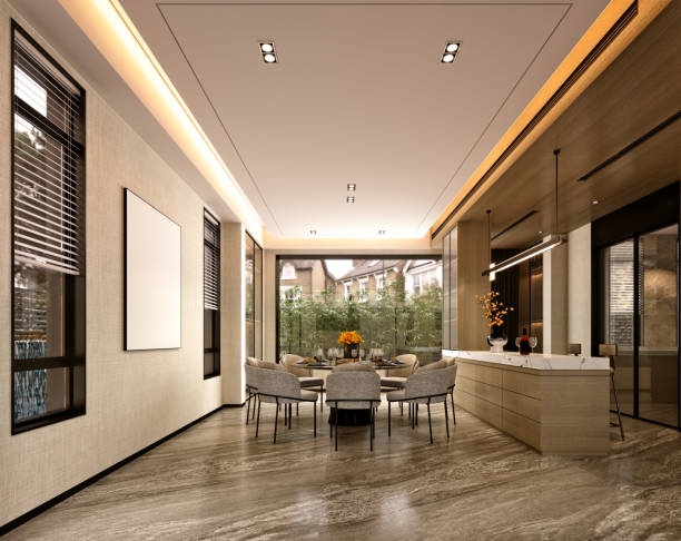istock 3d render of luxury house kitchen dining room 1321382194